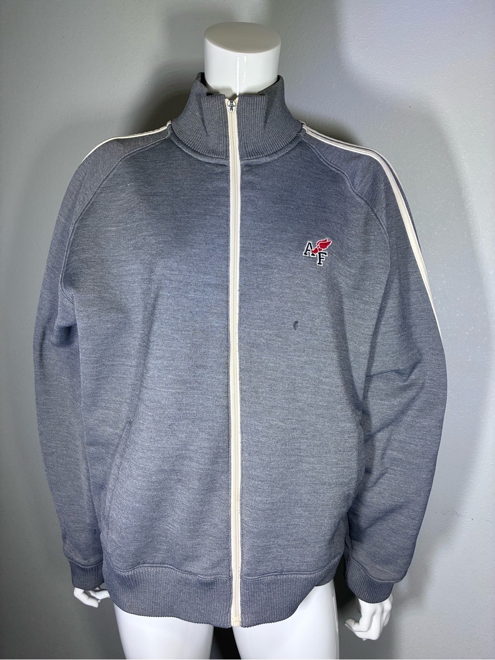 Abercrombie & Fitch Gray Zip-Up Track Sweater with White Stripe